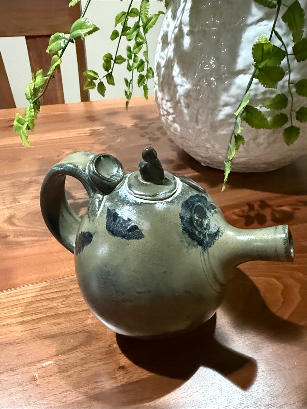 Handcrafted Olive Green with Navy Ceramic Teapot - Artisan Glazed Design Pottery